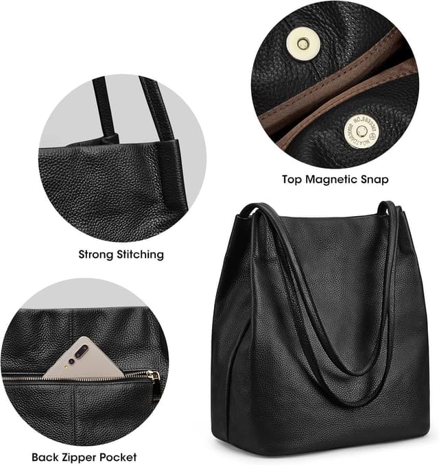 Detalle de Kattee Borsa a tracolla da donna in morbida pelle con chiusura magnetica superiore, grande