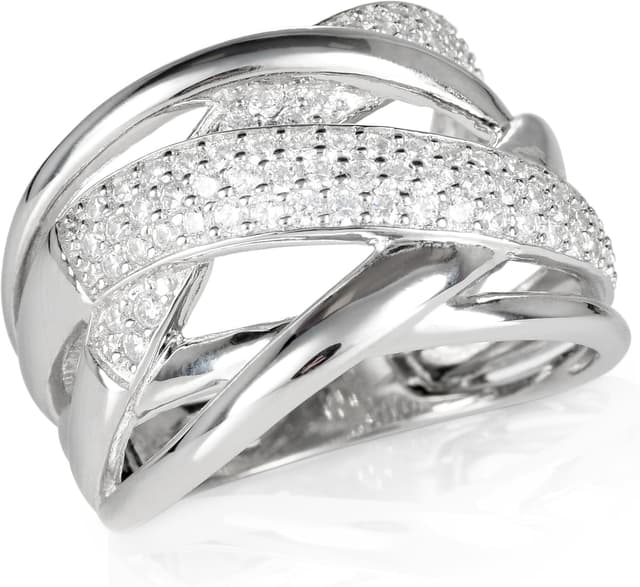 Detalle de Diamond Treats Anello da Donna in Argento 925 con Zirconi – fascia intrecciata, misura 20 (60 EU)
