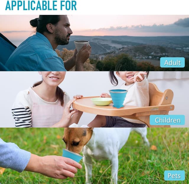 Detalle 2 de ddLUCK Silicone Foldable Cup (2 Pack) BPA Free Collapsible Travel Mugs with Sealing Lid