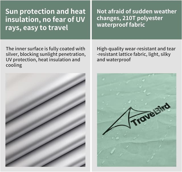 Detalle 2 de Travel Bird hamac de camping 3 en 1 avec moustiquaire et pare-soleil, 290 x 140 cm