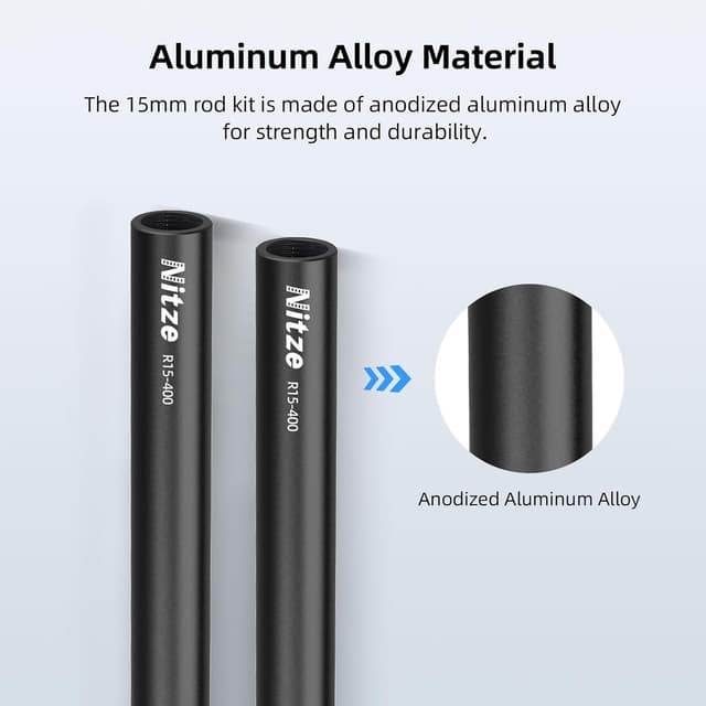 Detalle de Nitze 15mm Rod R15-400 (40 cm) aus eloxierter Aluminiumlegierung mit M11 Innengewinde – 2er-Set