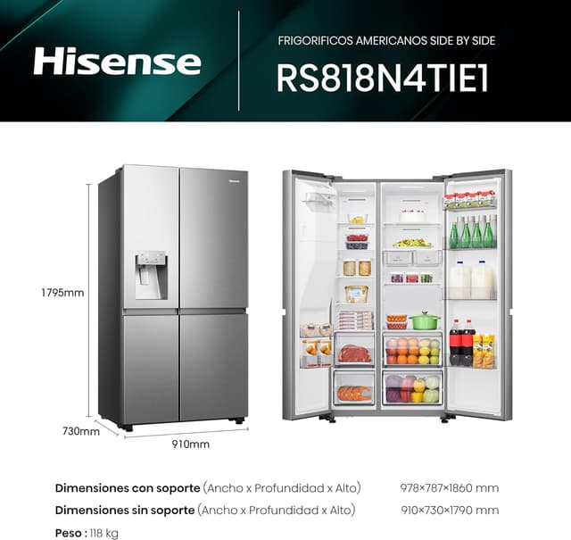 Detalle 2 de Hisense RS818N4TIE1 frigorífico 632 litros inox