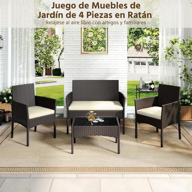 Thumbnail 3 de Yaheetech Conjunto de Muebles Ratán de Jardín 4 Piezas
