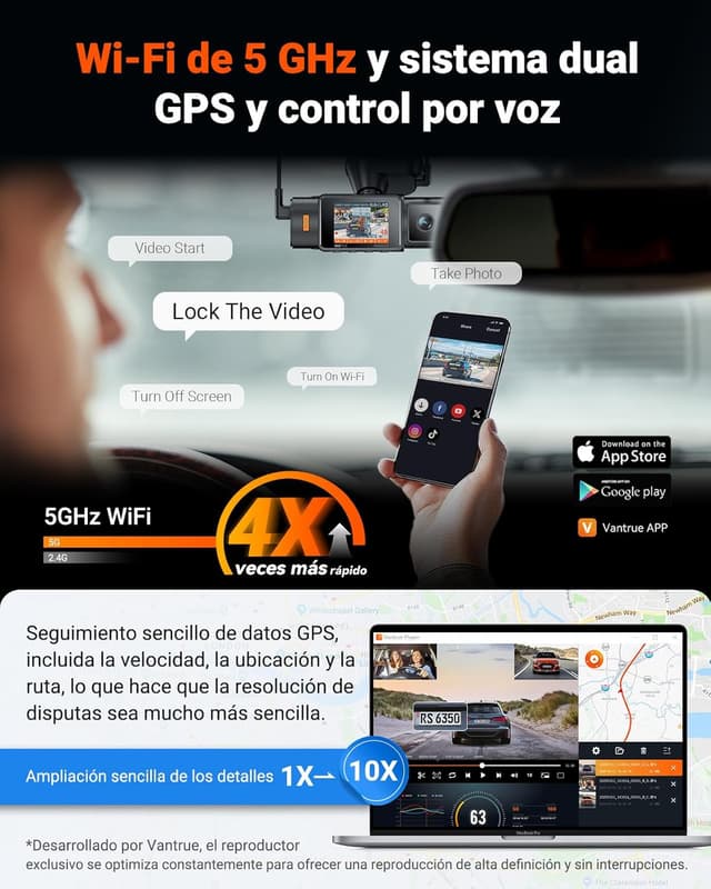 Detalle 1 de VANTRUE N4S Dashcam coche 2.7K+2.5K