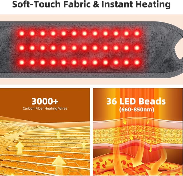 Detalle de Cordless Heated Wrist Massager with Red Light, Vibration & 3000mAh Battery (Grey)