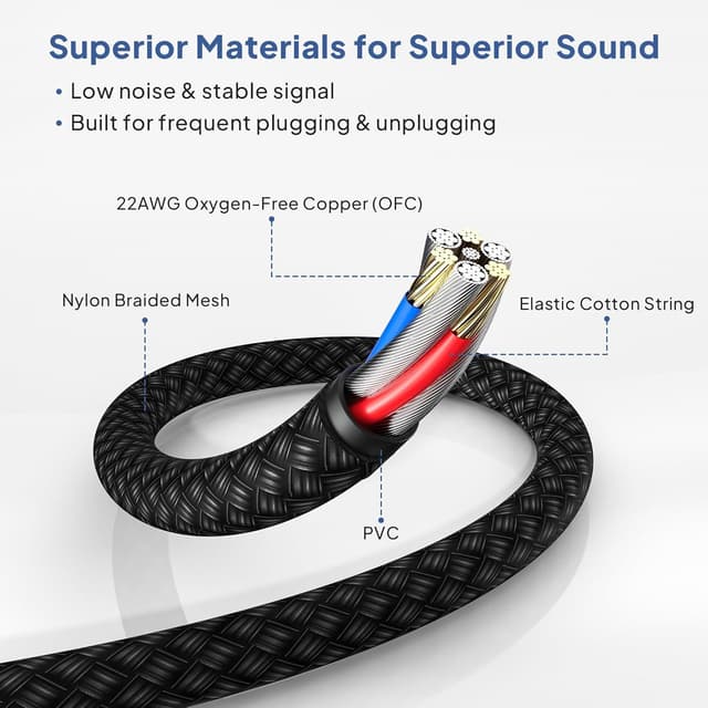 Detalle 2 de Elebase 6,35 mm TRS Gitarrenkabel (3 m) – 2er-Set mit 6,3 mm Klinke für Gitarre, Bass & Keyboard