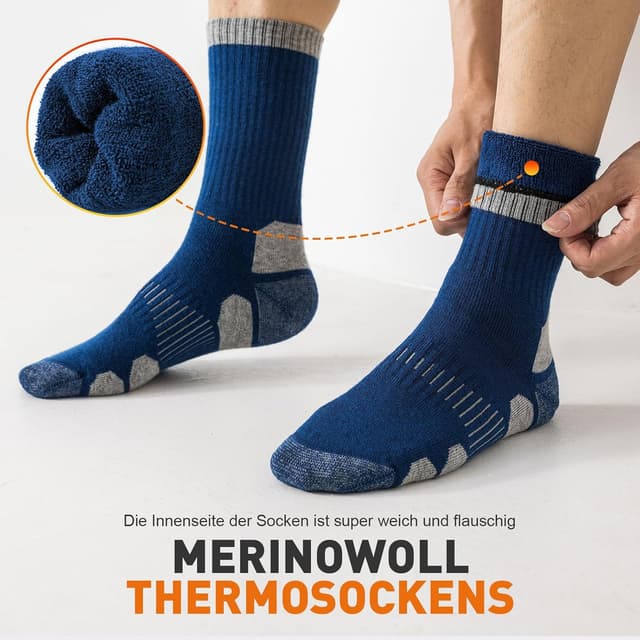 Detalle 2 de Niorasen Merino Wandersocken: Thermosocken für Herren & Damen, Outdoor & Trekking (3 Paar)