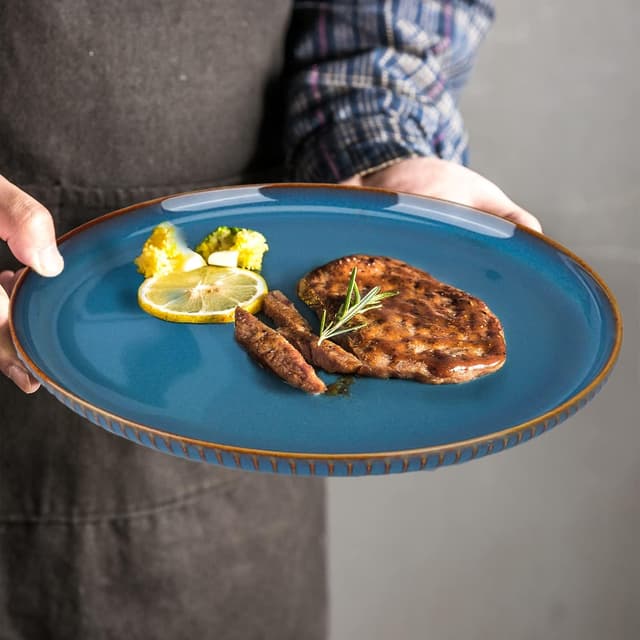 Detalle de CSYY Star Light large dinner plates (10.5in) – blue porcelain set of 2 for dinner, pasta and salad