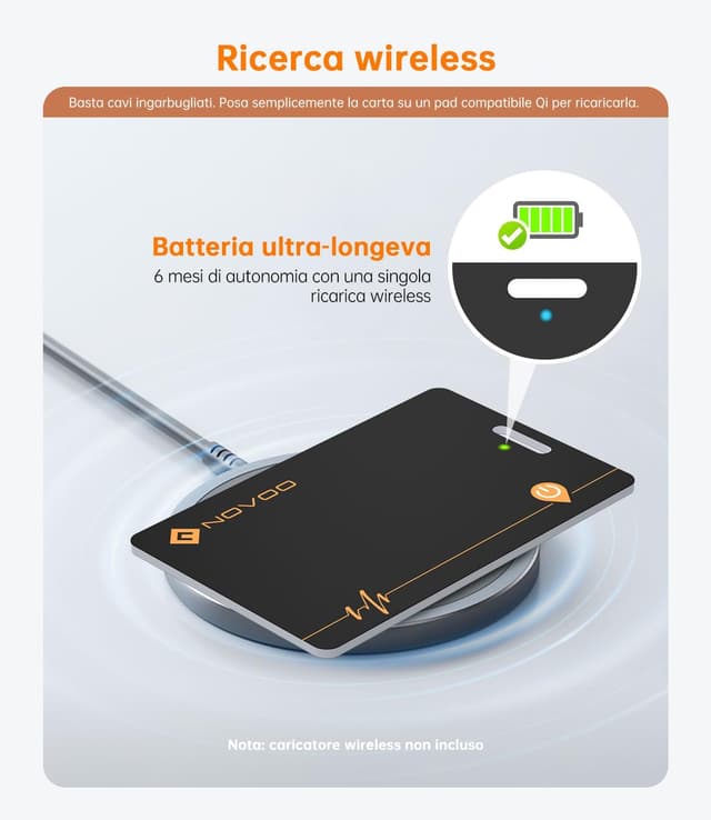 Thumbnail 6 de NOVOO Wallet Tracker Card con ricarica wireless: localizzatore Bluetooth per iPhone (solo iOS) con Apple Find My