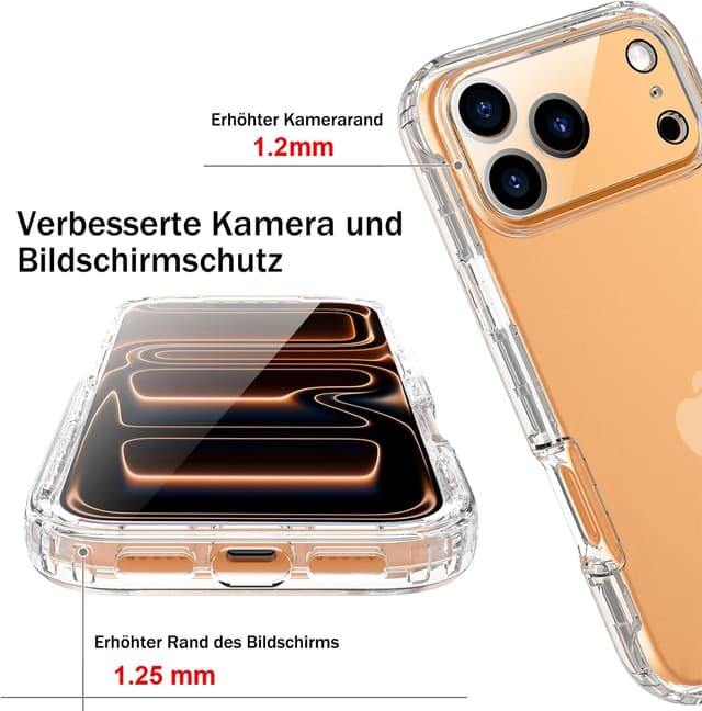 Detalle de Leedia Coque compatible iPhone 17 Pro Max 6,9" avec protection 360° et film écran intégré (transparent)