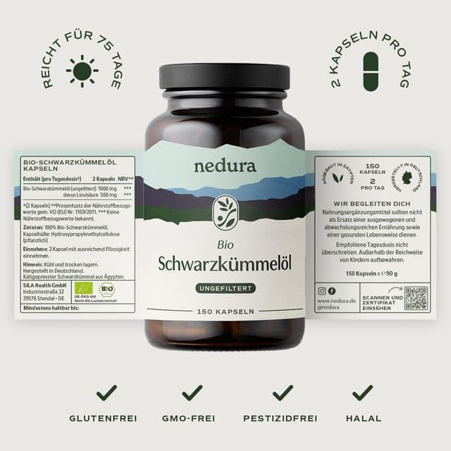 Thumbnail 6 de Nedura BIO Schwarzkümmelöl Kapseln 150