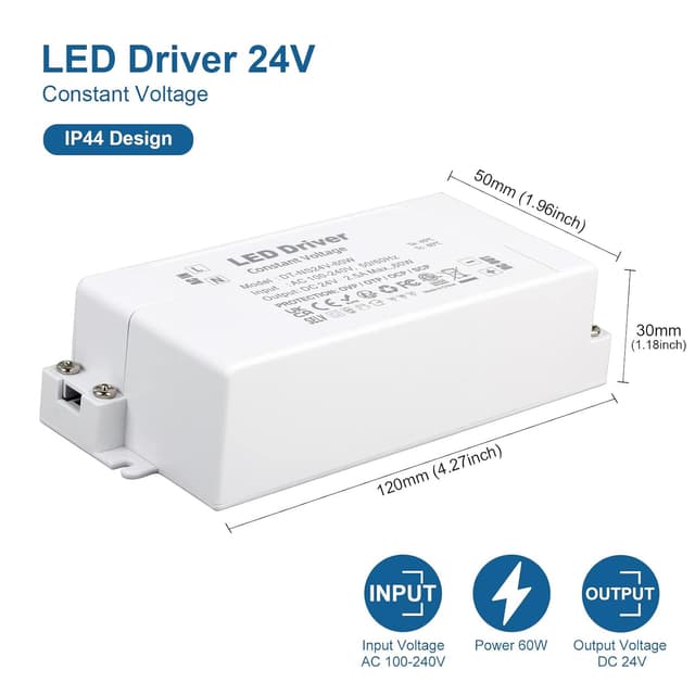 Detalle de VARICART 24V LED Driver 60W Power Supply (2.5A) – Constant Voltage AC 240 to 24V DC adaptor