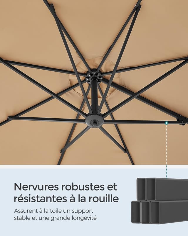 Thumbnail 6 de Parasol de jardin SONGMICS 300 cm UPF 50+ pivotant à 360° avec inclinaison et manivelle