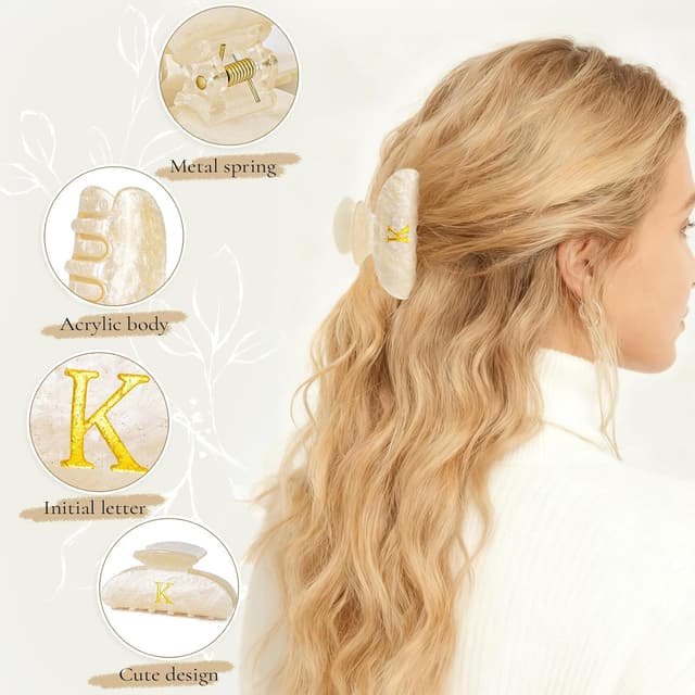 Detalle de Fycert Glitter & Acrylic Monogram Hair Claw Clips for Women (Gold, M)