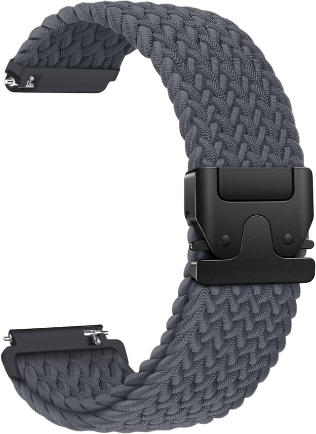 Detalle de Joehwerr 18mm Braided Stretch Nylon Sport Strap with Parachute Buckle (Grey) for compatible Garmin and vivoactive models