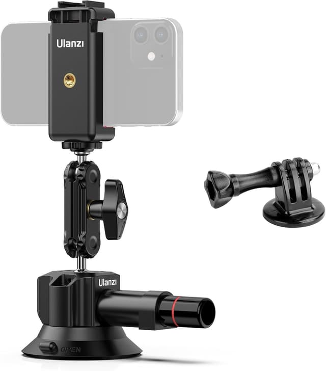 Detalle de UURig SC-01 3" Suction Mount for Vlogging Action Cameras with Smartphone Clamp (1/4" Magic Arm)
