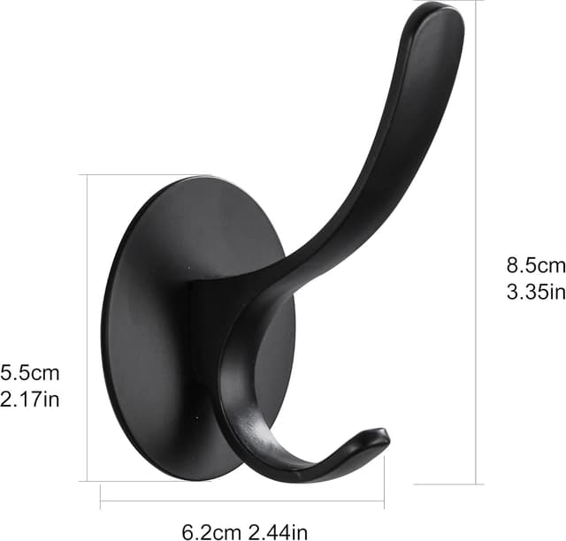Detalle 2 de Wopeite Stick-on Towel Hooks (SUS 304) – Heavy Duty No-Drill Door Hooks, Black, 2 Pack