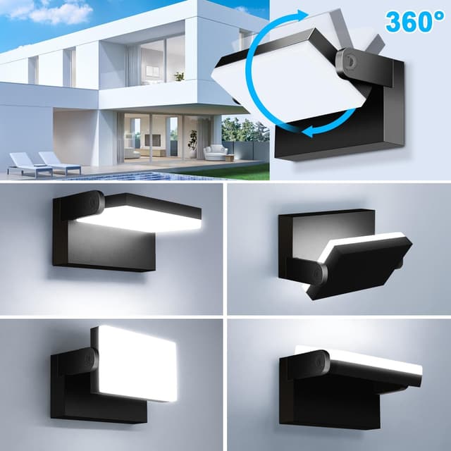 Detalle de ledmo 4er-Set 60W LED-Wandleuchten außen/innen mit 360° schwenkbarem LED-Panel, 5.000 lm, 6.000 K, IP65