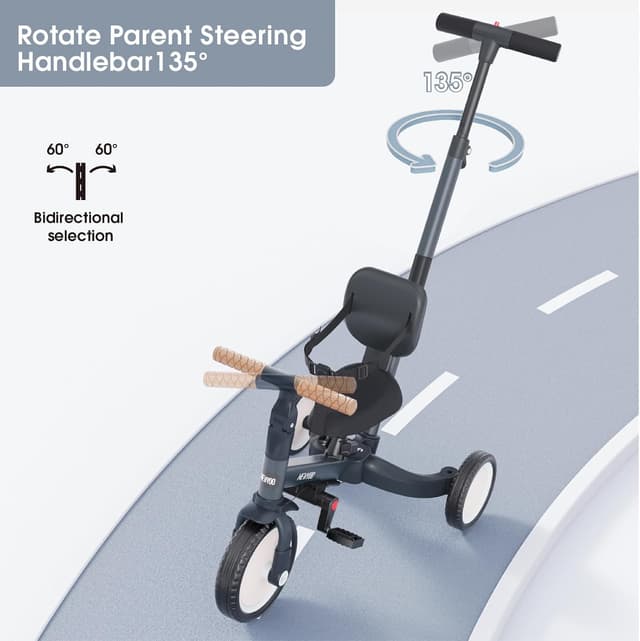 Detalle de newyoo TR007 5-in-1 toddler trike for 1–3 year olds (dark grey)