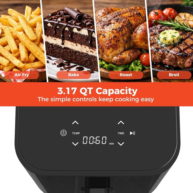 Detalle de NEWBULIG Compact Digital Air Fryer (3 Qt) with Nonstick Plate & Dishwasher-Safe Basket