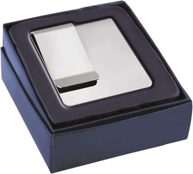 Detalle de SILBERKANNE elegante Doppel-Geldscheinklammer (5 x 5,5 x 1 cm) aus Edelstahl, versilbert – mit Geschenkverpackung