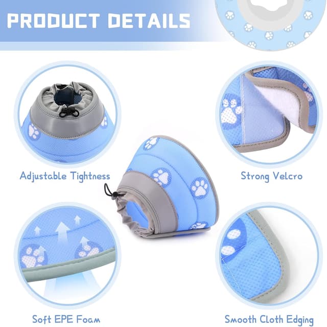 Detalle de Supet Soft Cat Recovery Collar (EPE) for Post-Surgery Licking, Adjustable Blue, M