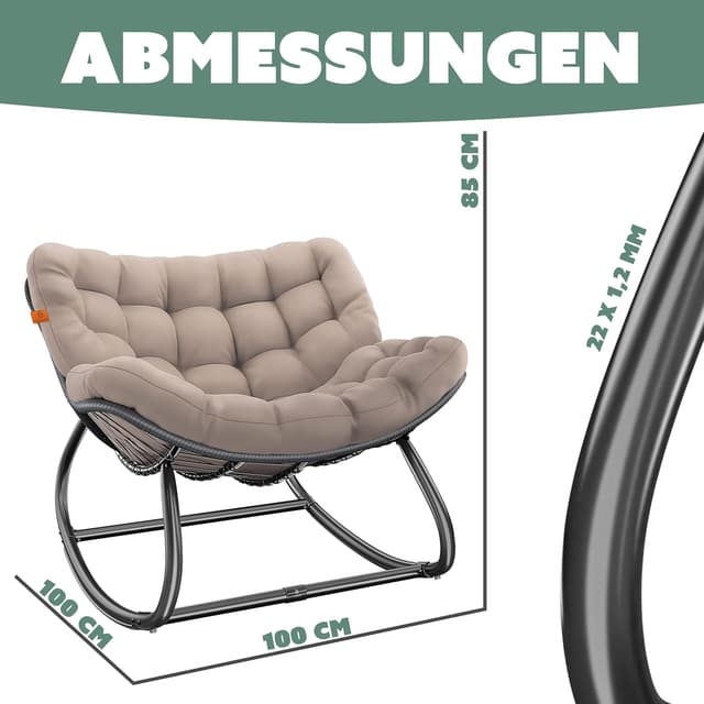 Detalle 2 de KESSER® Schaukelstuhl XXL Outdoor – ergonomischer Schaukelsessel mit Sitzpolster, bis 150 kg, Taupe