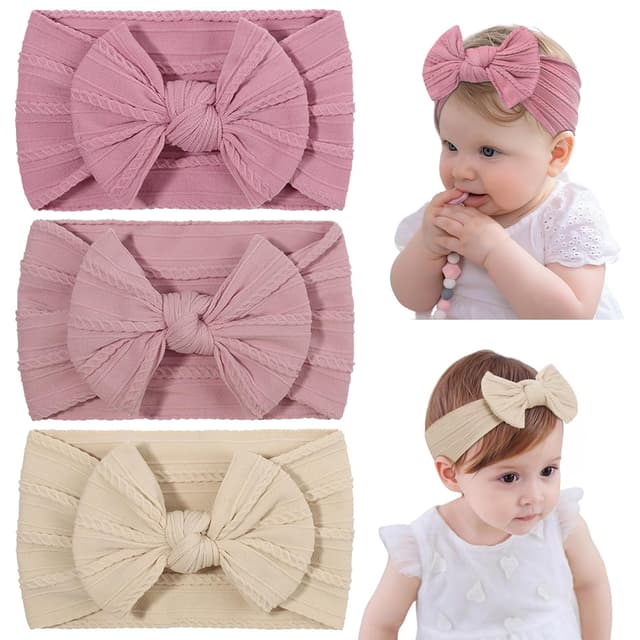 Detalle de DiULi Baby Stirnbänder Set (3 Stück) – Turban-Stirnband mit Schleifen für Neugeborene & Kleinkinder