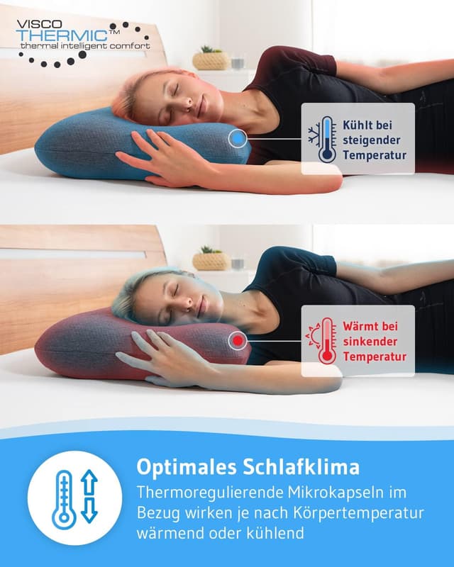 Detalle de NuMOON Nacken-Kissen QuickDry mit Memory-Foam-Wellnesskern (55x40x12 cm) für Seitenschläfer & Rückenschläfer