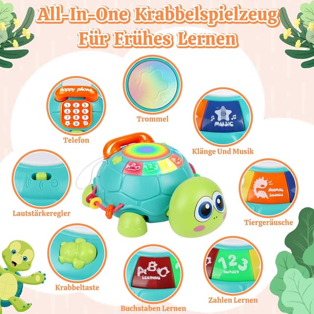 Detalle de Herenear Baby Krabbel-Spielzeug: Schildkröte mit Licht, Musik & 6 Modi