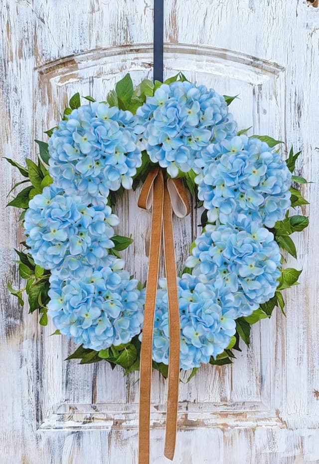 Detalle de Oairse set of 4 artificial hydrangea flower heads (19cm) with stems for DIY bouquets and wedding displays