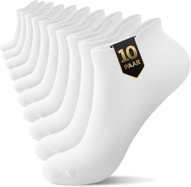 Detalle de YouShow Sneaker Socken für Damen & Herren, 10 Paar, bio Baumwolle (kurz, Knöchel-/Halbsocken), einfarbig in Schwarz/Weiß/Grau
