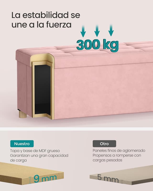 Thumbnail 4 de SONGMICS Puff Almacenaje 112 L terciopelo rosa