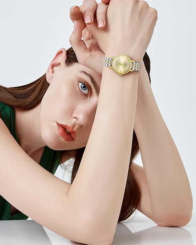 Detalle de CIVO Damen-Uhr klein aus Edelstahl, Analog-Quarz (wasserdicht) – Klassiker für schmale Handgelenke