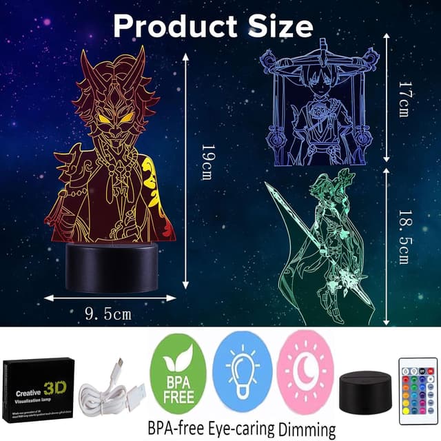 Thumbnail 1 de QQAAMZ Genshin Impact Lampe 3D 16 couleurs đ