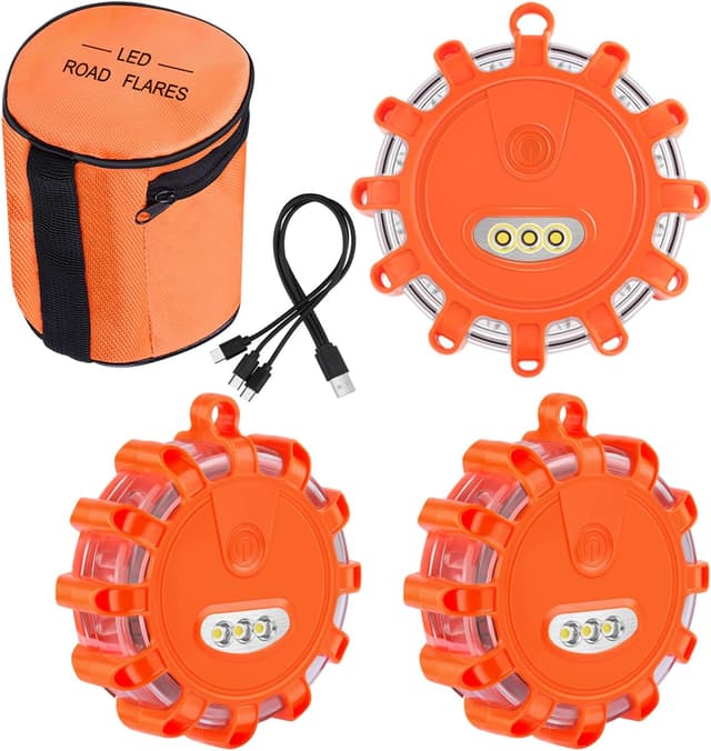 Detalle de USB-C Rechargeable LED Road Flares Emergency Lights with Magnetic Base (3-Pack) — USB C Rechargeable Road Flares Kit