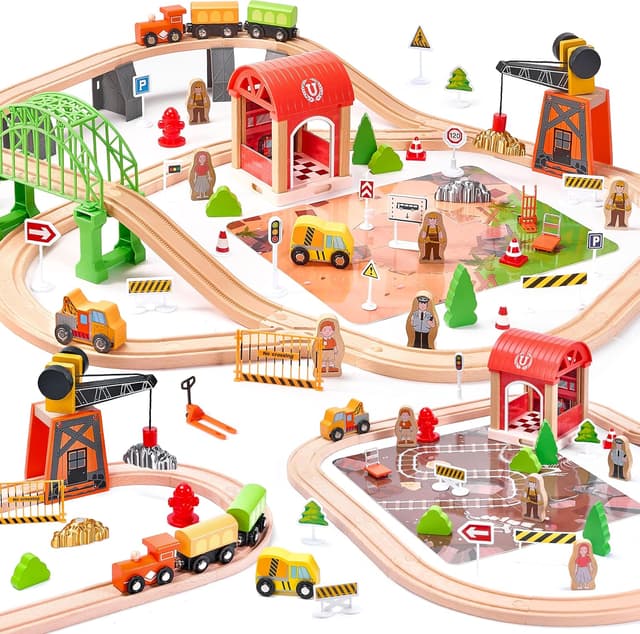 Imagen de Wooden Train Set 102-Piece Expandable Track ๐ en OfertitasTOP