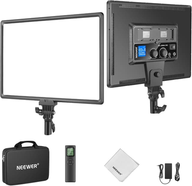 Detalle de NEEWER 18" NL-288ARC 45W Bi-Colour LED Video Light Panel Kit (2 Pack) with Tripods & 2.4G Remote