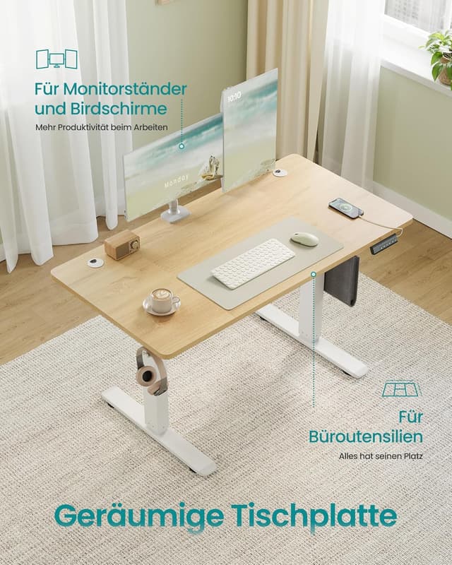 Detalle de SONGMICS höhenverstellbarer Schreibtisch elektrisch LSD132YA01 (120 x 60 cm) mit Memory, 4 Höhen & USB‑C