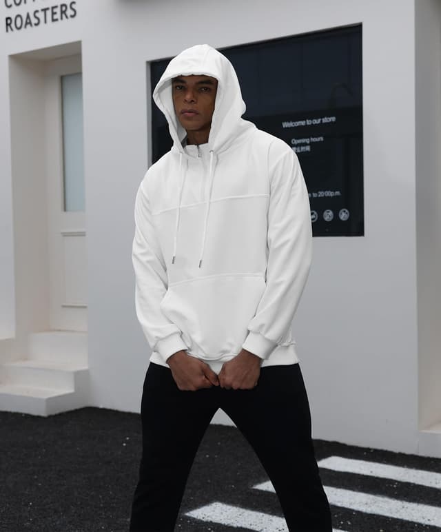 Detalle de Gavliuu Herren Zip Hoodie mit Stehkragen & Doppelkapuze (300 g/m²) – Loose Fit für Frühling, Herbst & Winter