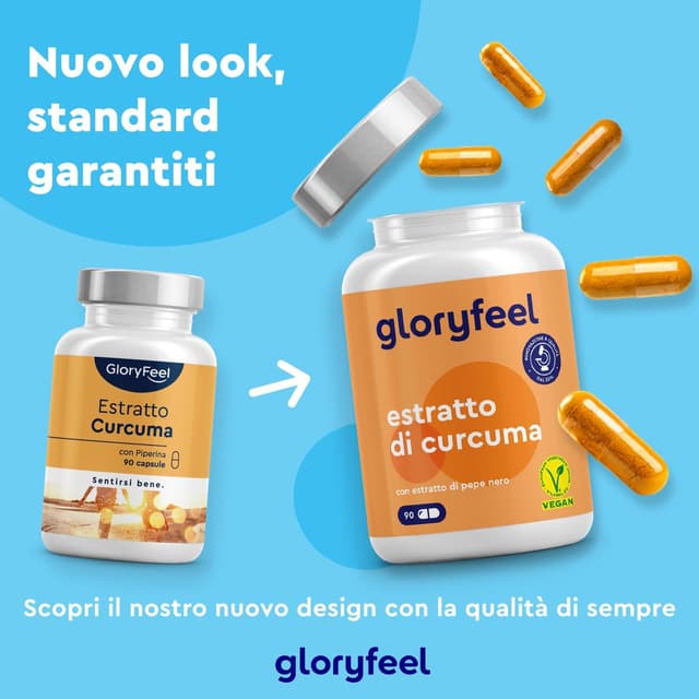 Detalle 2 de Curcuma Bio 95% in polvere con Piperina Plus in capsule – 90 capsule (gloryfeel)