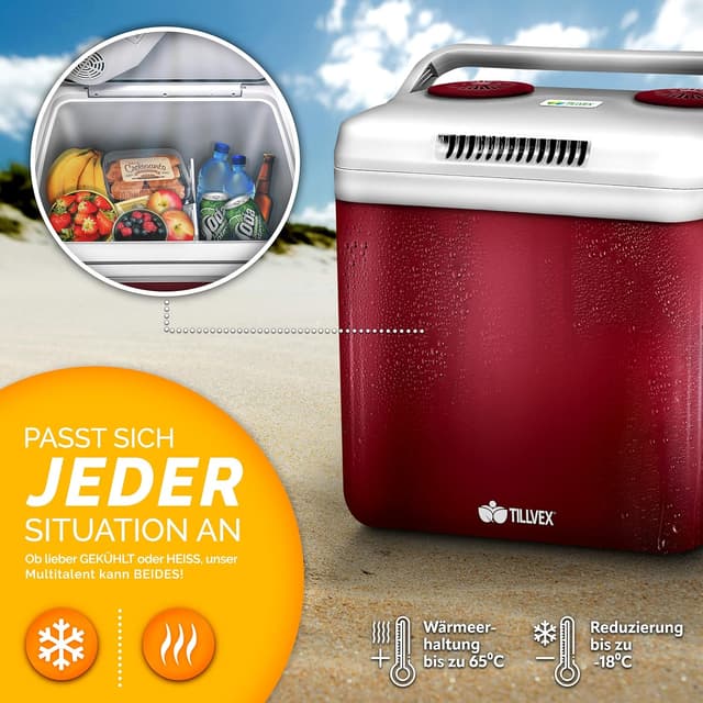 Detalle de tillvex Kühlbox elektrisch 32L – Mini-Kühlschrank 230 V & 12 V (Kühlen & Wärmen) mit ECO-Modus