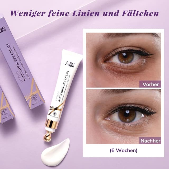 Detalle 2 de ANAiRUi Bakuchiol Straffende Augencreme mit Koffein & Peptiden (Metall-Applikator)