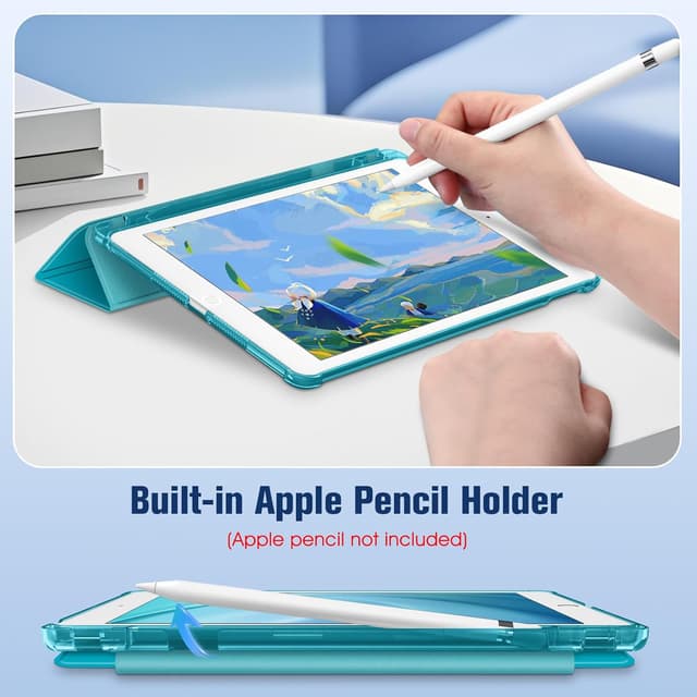 Detalle 2 de Fintie Schutzhülle für iPad 9. Generation / iPad 8. / iPad 7 (10,2 Zoll) mit Stifthalter – Türkis
