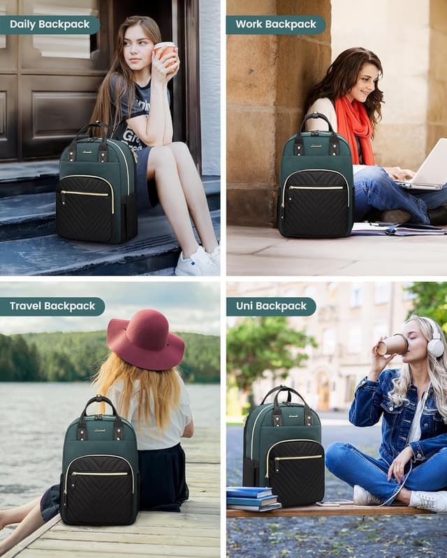 Detalle de LOVEVOOK Women’s Laptop Backpack 15.6 Inch – Waterproof, Anti-theft & 23L Work/College Rucksack (Beige-Yellow-Brown)