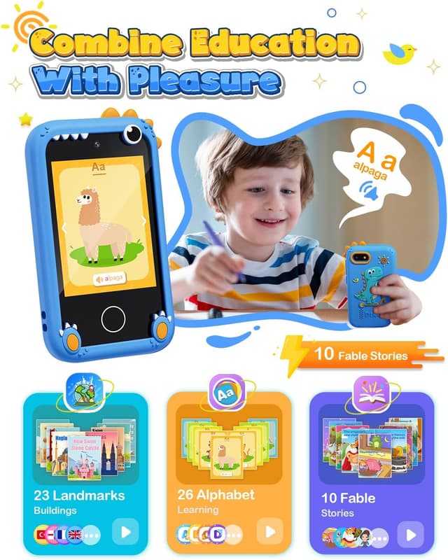 Detalle de BAISIQI Kids Smart Phone (Dinosaur Phone) for Boys 3–8 with Dual Camera & 2.8" Touchscreen