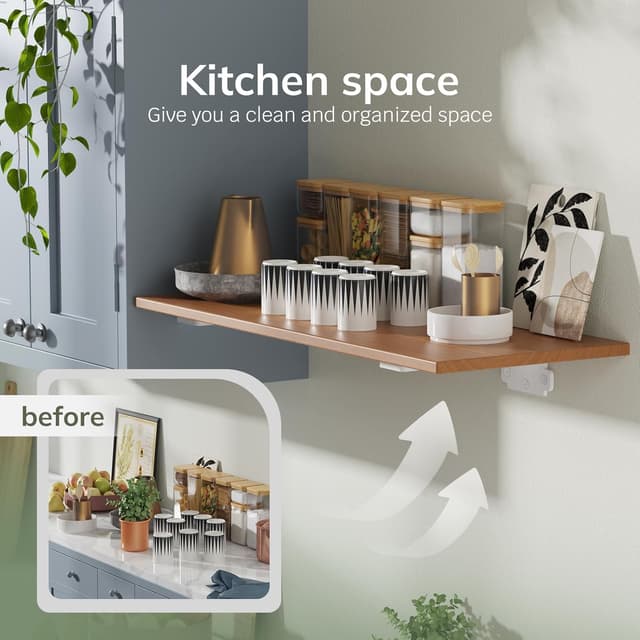 Detalle 2 de WELDUN lot de 6 supports d’étagère flottante (30 cm) en métal blanc, charge 75 kg