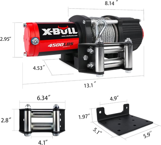 Detalle de X-BULL Winch 4500LBS Electric Winch (Steel Cable, Roller Fairlead, Wired Handle + Wireless Remote)