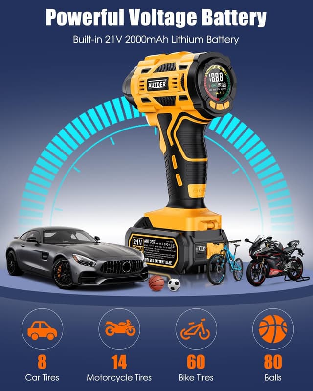 Detalle 2 de AUTDER Cordless Tyre Inflator 21V 180 PSI
