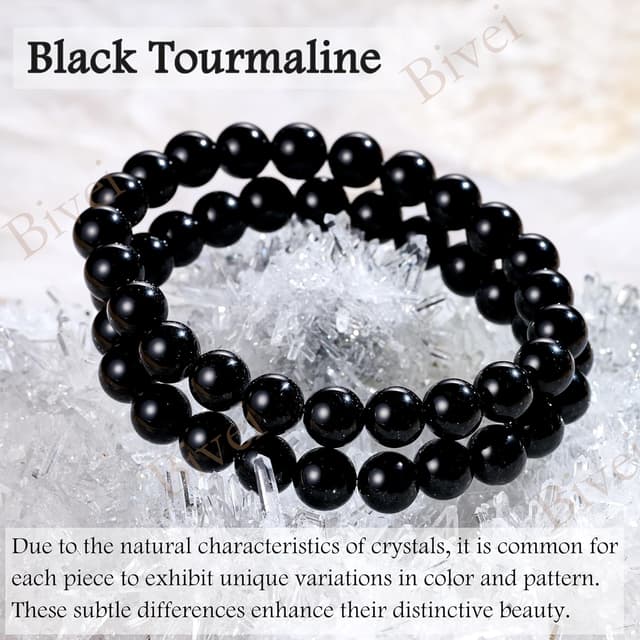 Detalle de Bivei braccialetto da signora in perline 8 mm con cristallo naturale (tormalina nera) elastico